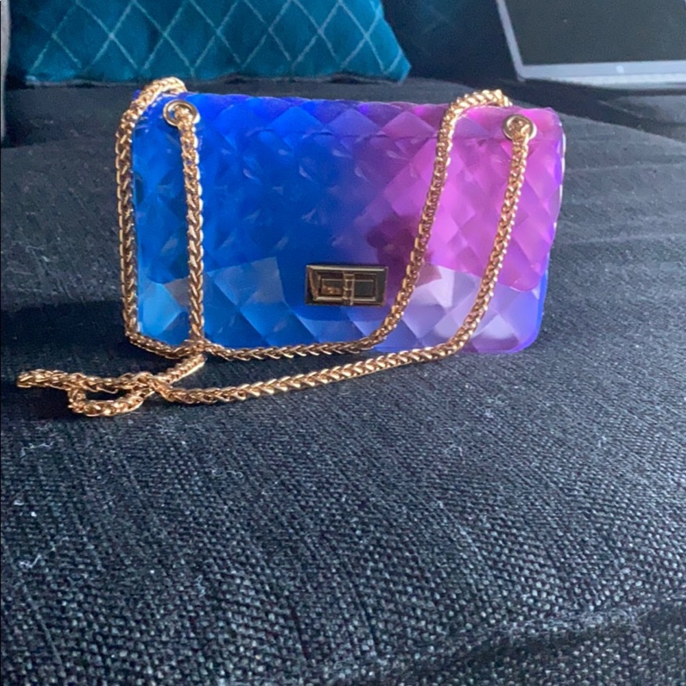 Blue/Pink Purse with Gold Chains